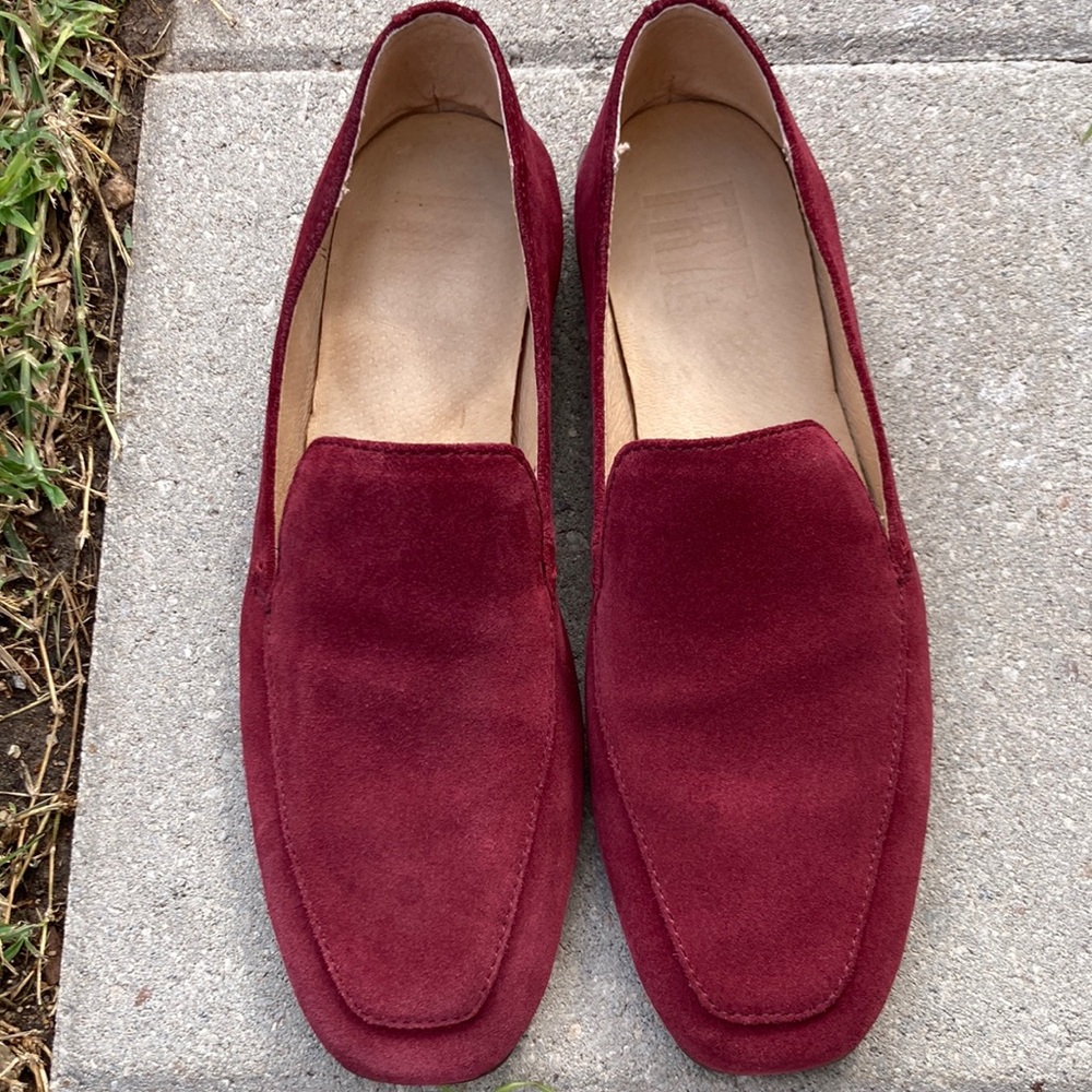 Frye burgundy loafers suede 100% leather